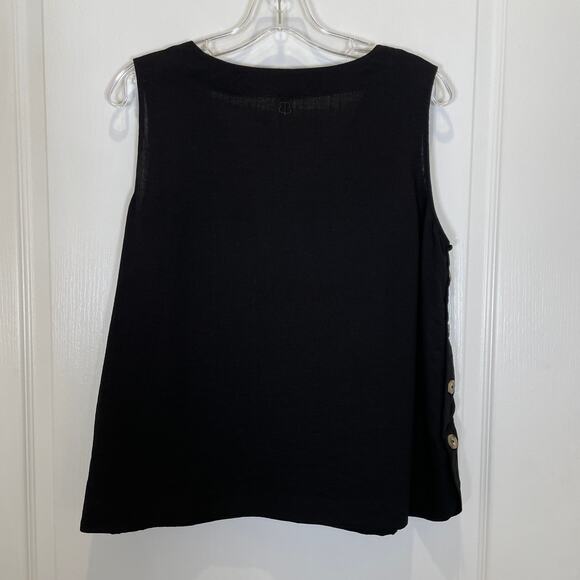 Betabrand Linen Sleeveless Top Black Vneck with Side Buttons S - Picture 3 of 3